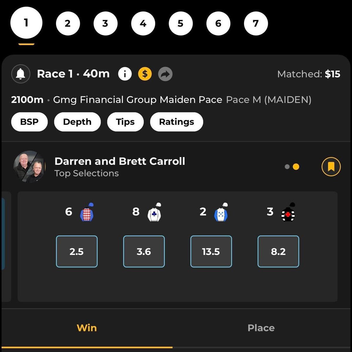 Interfaz de la aplicación Betfair