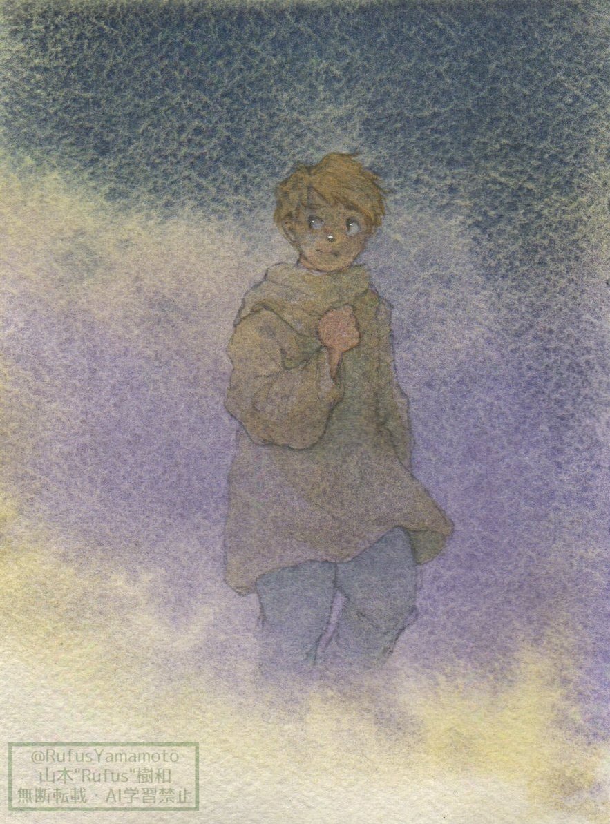 アルシュ細目/ 鉛筆/ 透明水彩 背景の色はミジェロ/ トルマリン