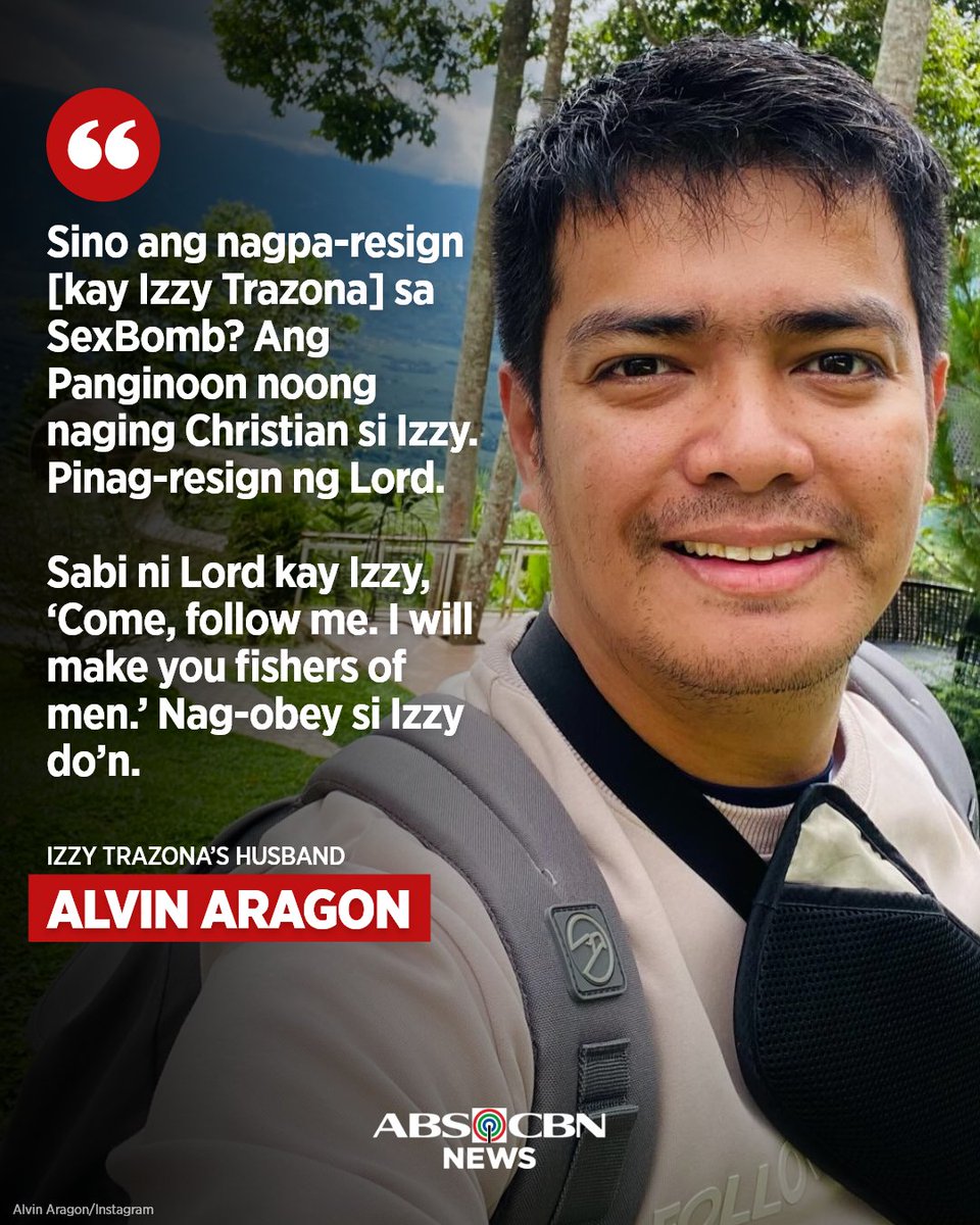 ABSCBNNews's tweet photo. Nilinaw ni Alvin Aragon na sinunod ng asawang si Izzy Trazona ang utos ng Diyos kaya umalis sa grupong SexBomb.

Iginiit niyang ang pagbibitiw ay hindi naimpluwensiyahan ng kanilang relasyon.

Basahin: https://t.co/EYQtsaAMfl https://t.co/kWQz8vdNr9