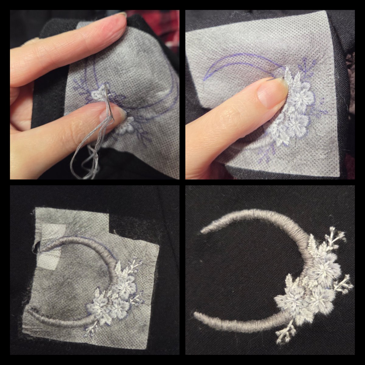Kinda liking the dark version of the moon. (Halamoon?🤭)
Definately not perfect, but they are all at the bottom of a wide skirt, so imperfections won't really be noticable. It's a good practice for me that things don't always need to be perfect. And now you can tell it's handmade