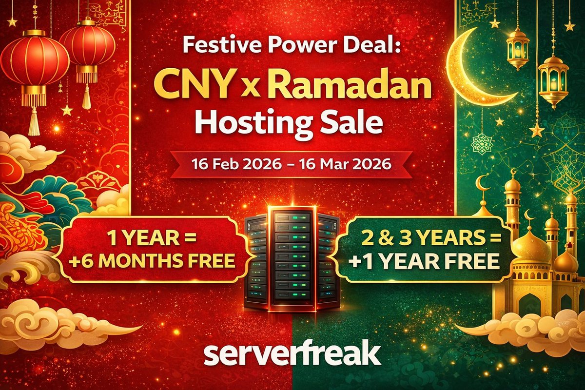 ServerFreak's tweet photo. BIGGEST SHARED HOSTING DEAL OF THE SEASON IS HERE! 
✨ Subscribe for 1 Year → Get 6 MONTHS FREE Extension
✨ Subscribe for 2 or 3 Years → Get 1 FULL YEAR FREE Extension
Use promo code ONGRAYA26 and sign up today! https://t.co/RW3twUV5C0
