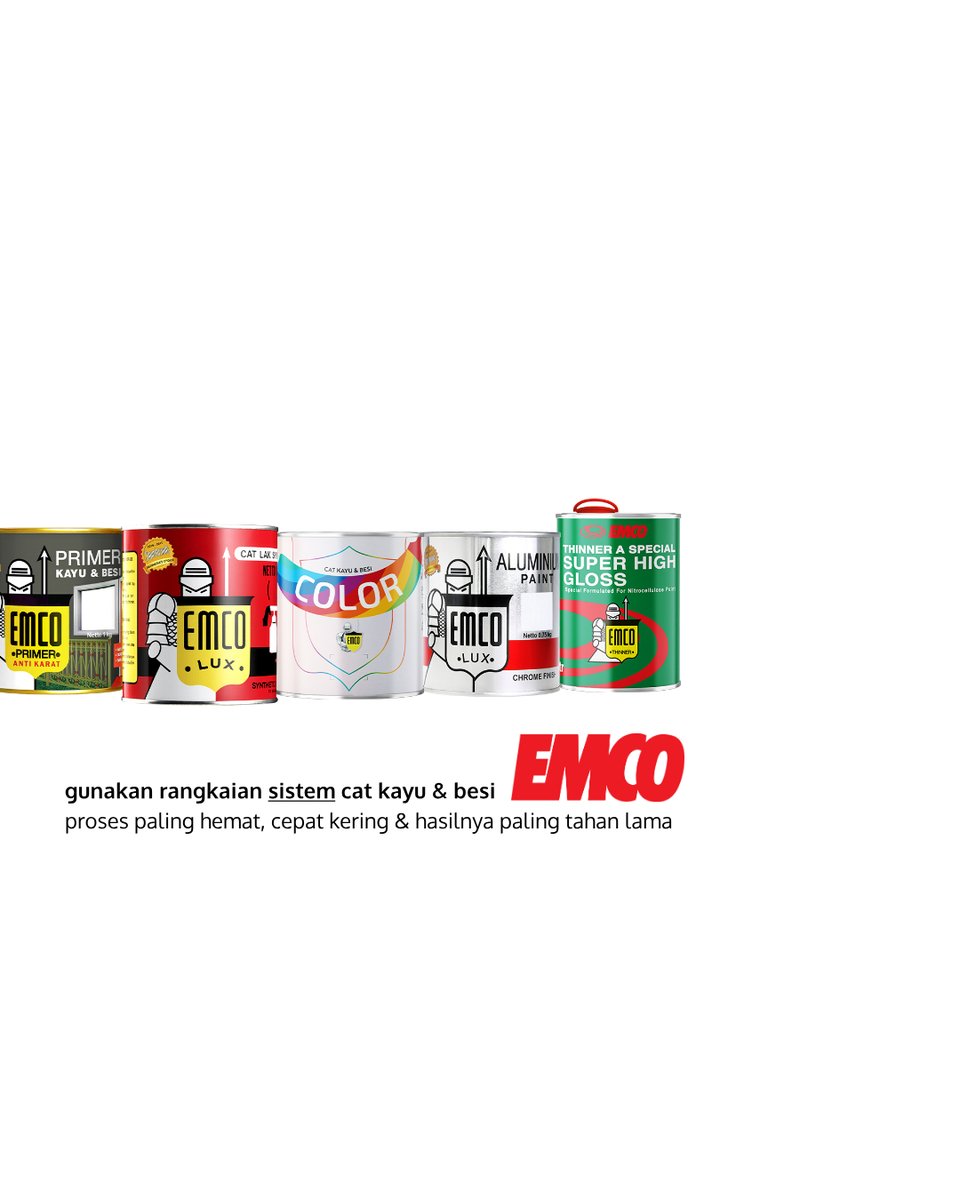 Berani tampil beda dengan filosofi kekuatan kuda api 🐴🔥

Kombinasi EMCO 132, EMCO 61, dan EMCO 128 siap mengubah tampilan kayu dan besi di rumahmu menjadi lebih artistik dan menciptakan karakter yang kuat pada furnitur besi dan kayu Anda

Mana warna favoritmu untuk