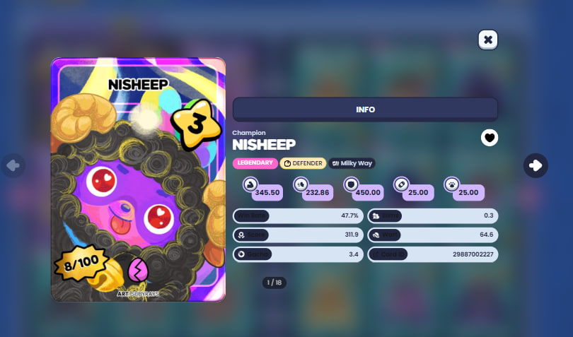 I got this beauty in a standard pack!! yesss apparently I’m lucky when it comes to opening packs hahaha

NISHEEP 8/100
Legendary, Defender and from the Milky Way 8 collection (which means it’s literally everything you want hahaha)

These are the things that keep the magic alive