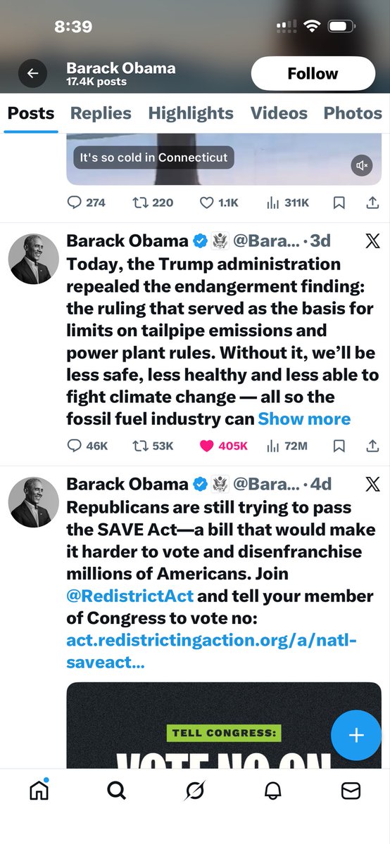 Fraimr8's tweet photo. Same as the @jk_rowling  post, the @realDonaldTrump “like” disappears as well. Of course the Obama post still shows the like, even now. https://t.co/YWZJlzG114