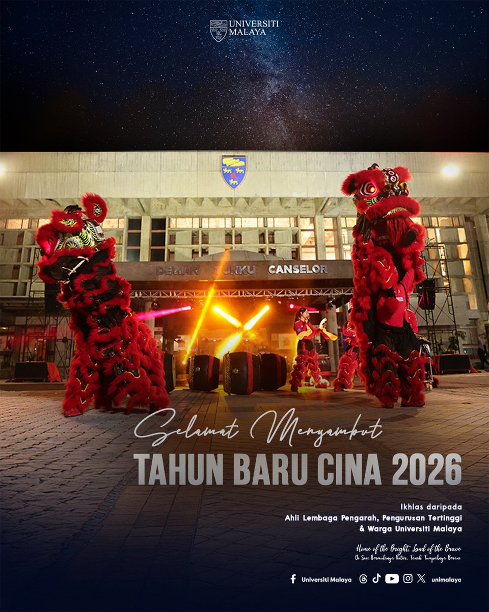 unimalaya's tweet photo. Gong Xi Fa Cai! 🧧✨

Universiti Malaya mengucapkan Selamat Tahun Baru Cina 2026 kepada seluruh warga kampus, alumni dan rakan-rakan komuniti yang meraikan. #umisone #um121 https://t.co/Fd49eTjUeD