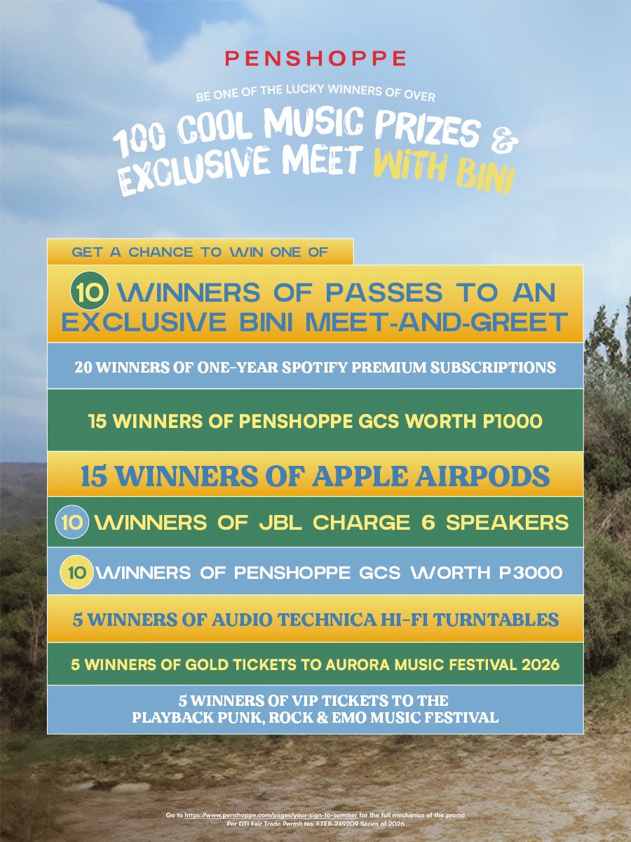 PENSHOPPE's tweet image. your sign to summer starts here with @bini_ph 💖​
​
get a chance to win cool summer prizes starting today after a PHP999 spend from February 16 to March 8 and you could win: