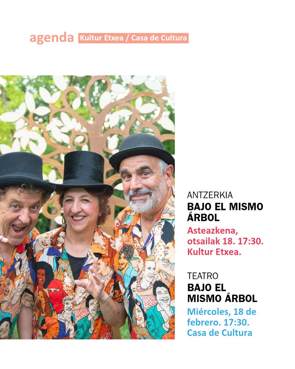 ANTZERKIA
BAJO EL MISMO ÁRBOL 
huarte.es/eu/eventos/baj…

TEATRO
BAJO EL MIMSO ÁRBOL 
huarte.es/eventos/bajo-e…