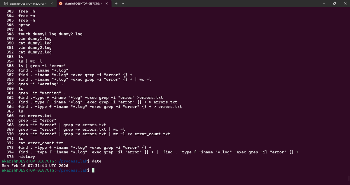 akarshjha_'s tweet photo. Day 05 of learning Linux.

Practiced process management and system monitoring:
ps, top, kill, free, nproc.

Also combined find, grep, pipes and redirection in a small lab setup.

Getting more comfortable working in the terminal.

#Linux #Backend #DevJourney https://t.co/cVNeUrweHo