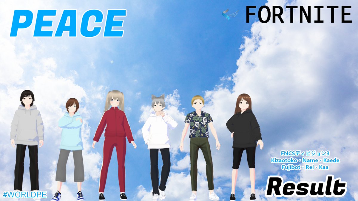 PEACE🕊フォートナイト部門 - Match Result

リロードエリートシリーズ
#3287 Name

FNCSディビジョン3
#911 #1370 Name
#1498 #2294 Kaede
#1369 Kizaotoko
#1524 Kaa

ソロランクカップ
#12 #96 Kaa
#15 Kaede

デュオランクカップ（バ・ゼ）
#3 Name &amp; Rei
#15 Kaede &amp; Rei

#FORTNITE 
#WORLDPE