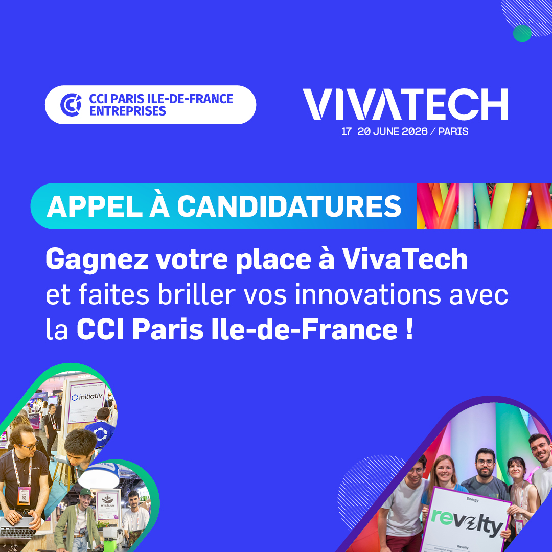 CCI_75's tweet photo. #VivaTech | 🔔Startup ou PME basées en IDF, vous rêvez d’exposer vos #innovations lors de la prochaine édition de @VivaTech, du 17 au 20/06/2026 ? Candidatez dès maintenant au Challenge 2026 avant le 11/03/2026 https://t.co/LViexBTdw9 
@cci_entreprises https://t.co/Y1s3ZYHwf5