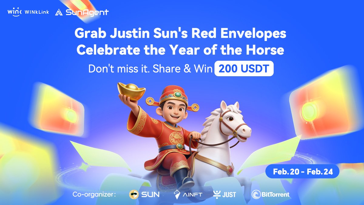 🧧Claimed a red envelope from <a href="/justinsuntron/">H.E. Justin Sun 👨‍🚀 🌞</a>? Show us!
💥SunAgent red envelopes are flying across the timeline and #WINkLink is teaming up with #TRONEco to bring even more rewards.

🔥How to join (Feb 20 – Feb 24 SGT):
1️⃣Follow <a href="/WinkLink_Oracle/">WINkLink</a> + <a href="/justinsuntron/">H.E. Justin Sun 👨‍🚀 🌞</a>
2️⃣Comment with:
•
