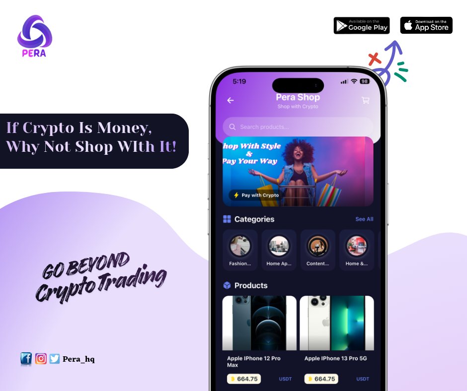 Pera_hq's tweet photo. If crypto is money why not shop with it?
#pera #tradeatease #perashop #shopwithpera https://t.co/HRQBCy8HkW