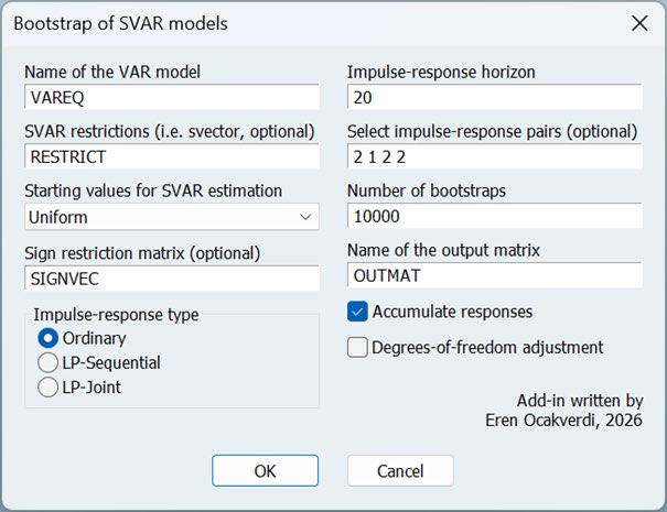 I have written an EViews add-in that bootstraps impulse response functions from a structural VAR. My post below outlines the use of this add-in along with an application to estimate sacrifice ratio for Turkish economy. #bootstrap #VAR #macroeconomics

blog.eviews.com/2026/02/bootst…