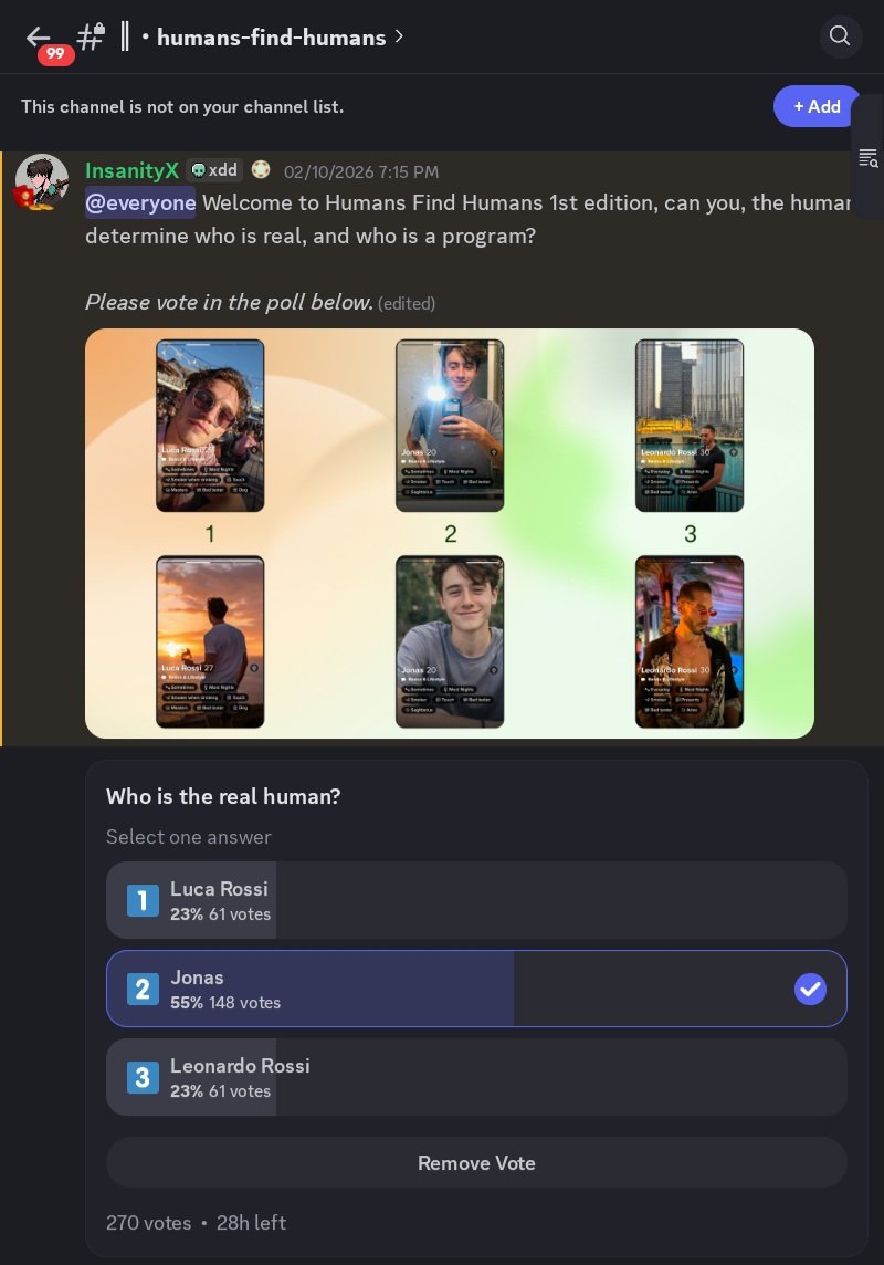 haloyuds's tweet photo. Have you participated in this week's "Human find Humans" competition in the Discord community @Humanityprot

If you haven't tried participating yet, every raffle winner will receive $100 USDT.

#humansfindhumans https://t.co/sRRY5BdwTR