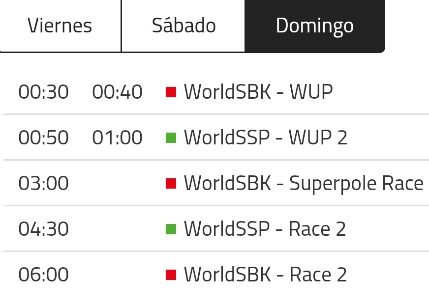¡¡¡¡Por fin!!!! Llegó el momento, por fin podemos decir que comienza una buena temporada.
Como sabéis este finde tenemos carrera de #WSBK en P.Island así que os dejo por aquí el horario, que nos toca trasnochar. 🙊
(Hora Española) 💃🏻
#WSBK #SBK #SSP #AustralianWorldSBK