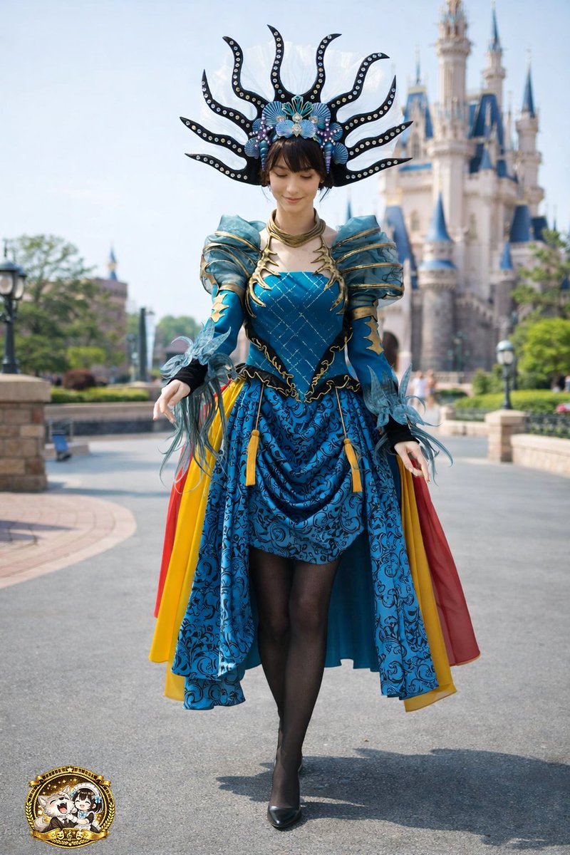 neolargeX's tweet photo. 完成写真って、情報量がそのまま説得力になりますね。
ディズニーハロウィン「フェスティバルオブミスティーク」ダンサー衣装。シルエットは品よく、でも近づくと装飾が止まらないタイプ。イメージカットも混ぜて、“舞台で生きる布”の感じを出してみました。

#Dハロ #コスプレ衣装 #衣装制作 #ネオラージ