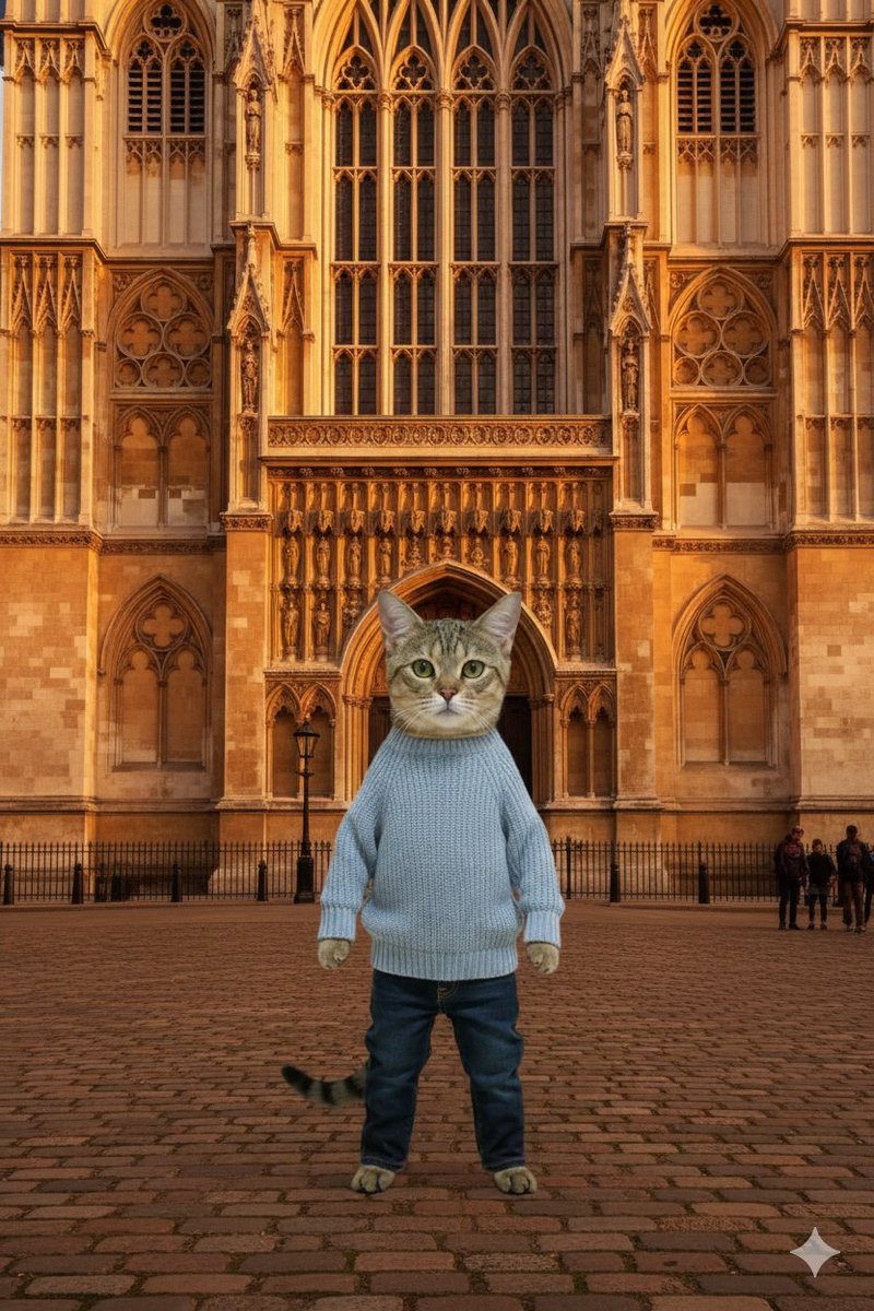 AnneLiverpool's tweet image. ロンドンの夕暮れ時、ウェストミンスター寺院の重厚な門の前で、記念撮影をしている圭佑⛪️