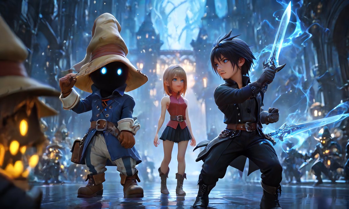 Bit3Qa's tweet image. FF15ノクト、WOFFレェン、FF9ビビ
全員チビにしてみた。