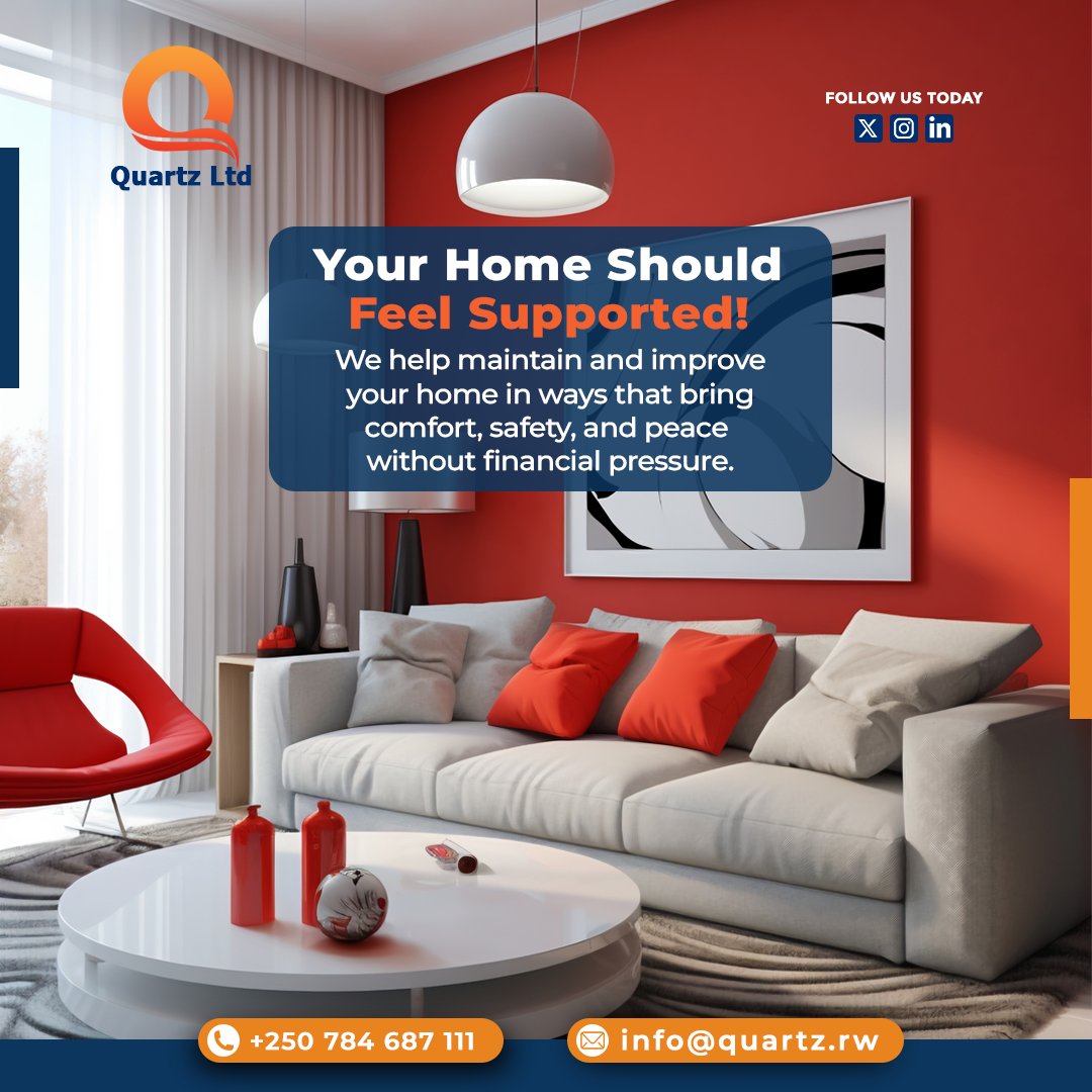 quartz_rw's tweet photo. Your home is your sanctuary. Let’s keep it that way. ✨ A home should be a place of rest, not a source of stress. At Quartz Ltd, we specialize in maintaining and improving your living space to ensure maximum comfort and safety all without the financial "heavy lifting."
#QuartzLtd https://t.co/oYf9eDyJ1f