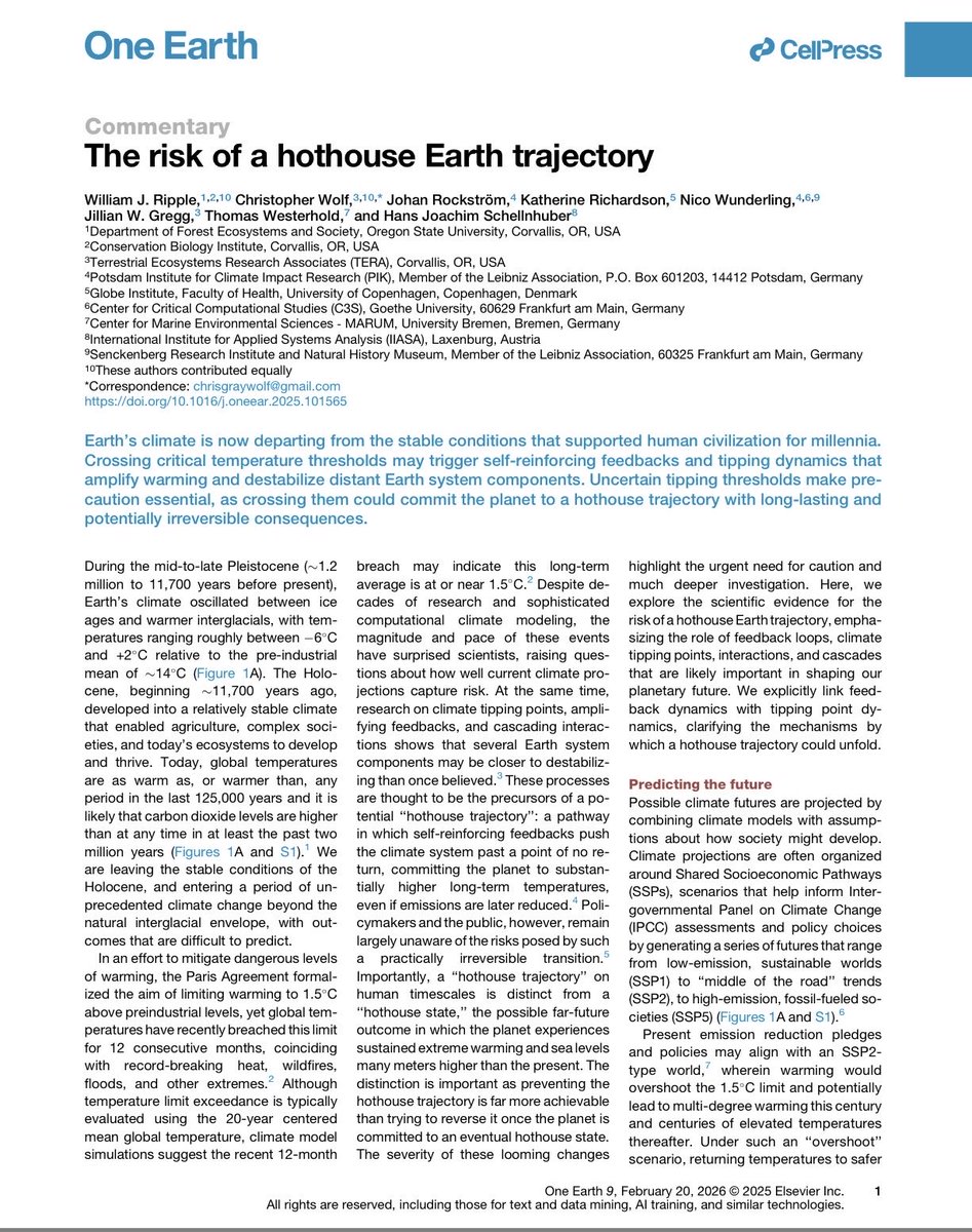 The risk of a hothouse Earth trajectory.
cell.com/one-earth/pdfE…