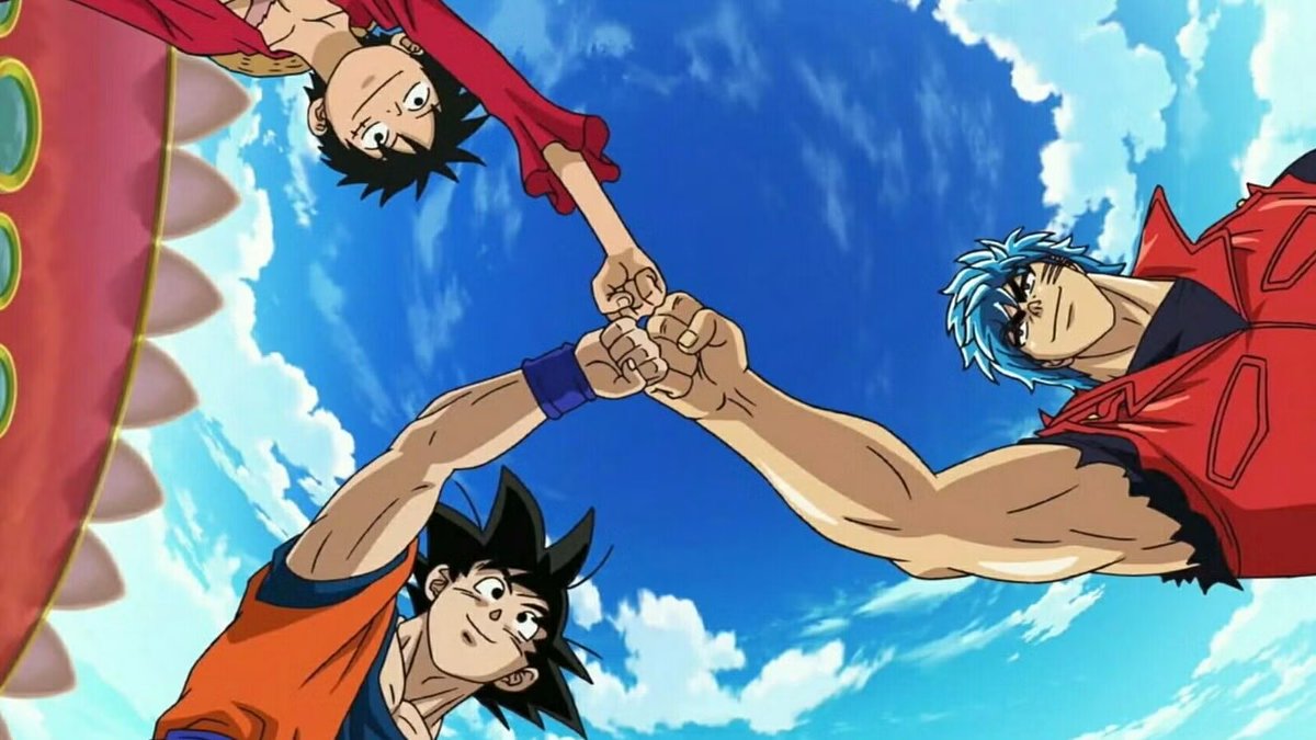 toriko such a good show even though its made by a sex offender heres a pic of it if you never saw  hes the one with the blue hair not goku or the other guy watch it