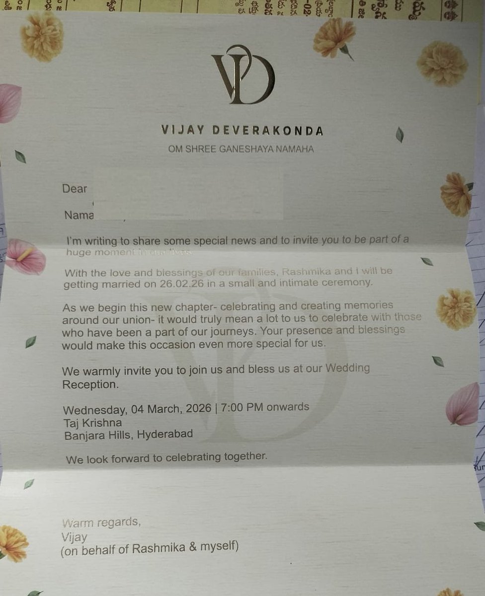 greatandhranews's tweet photo. #VijayDeverakonda and #Rashmika wedding card https://t.co/AHe5xKjBWj