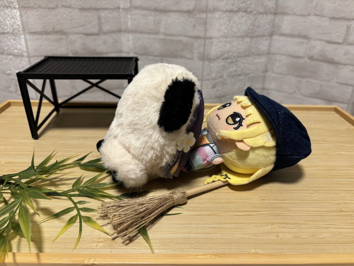 【美鈴パンダと飼育員のことねちゃん】

💰お掃除するから離れてほしいナー😅

🐼離れませんよ、藤田ことねさん☺️
 #初星学園ぬいぬい部