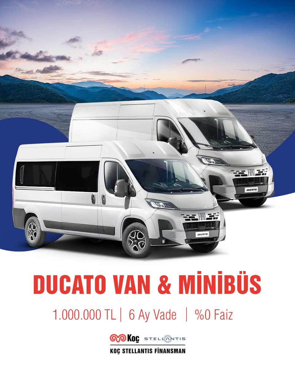 Ducato Van &amp; Minibüs, her yolculuğa hazır.

#KoçStellantisFinansman #TaşıtKredisi #Fiat #DucatoVan #DucatoMinibüs