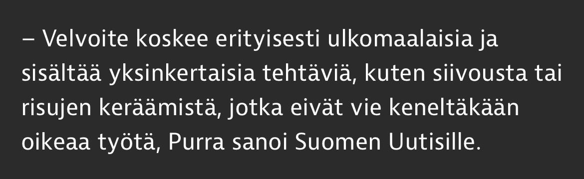Hei kaikki siivoojat! Meillä on valtionvarainministeri joka ei ole päiväkään tehnyt oikeita töitä ja arvostaa teitä näin paljon.

#persut