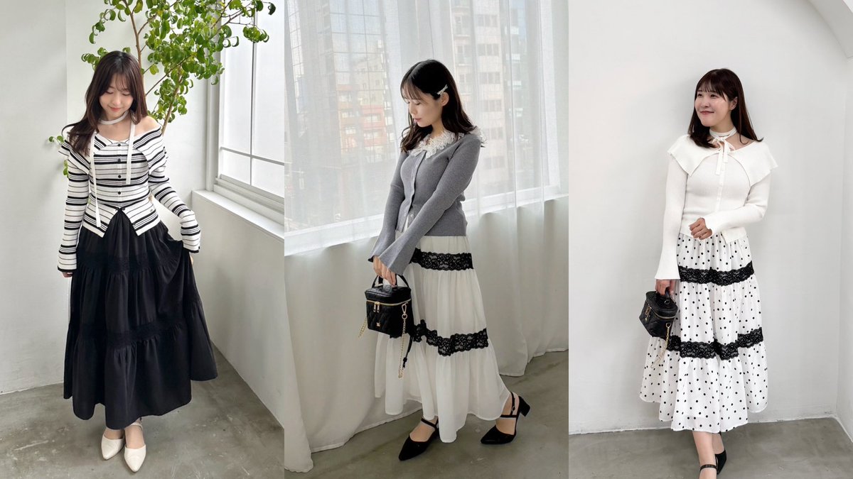 new season collection♡

\ 2/18発売の新作アイテム /

ダブルレースティアードSK
¥8,900
カラー: OW/BK/DOT

後ろリボンがポイントのボリュームスカート✨
トレンドのレース使いで綺麗目な雰囲気になります！