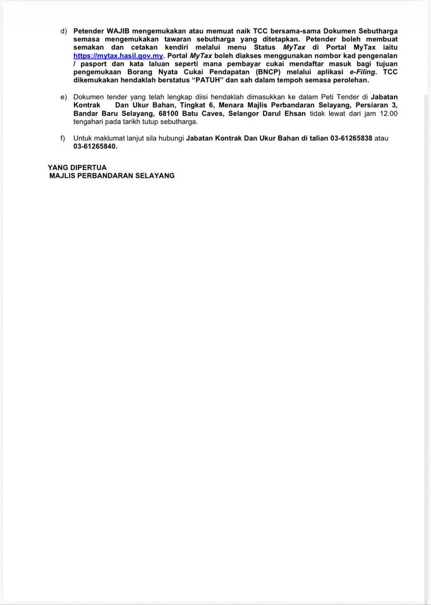 KENYATAAN TENDER MAJLIS PERBANDARAN SELAYANG 

Rujuk iklan penuh 👉 shorturl.at/M7WyR 

#selayangkusayang
#MalaysiaMadani 
#kitaselangormajubersama