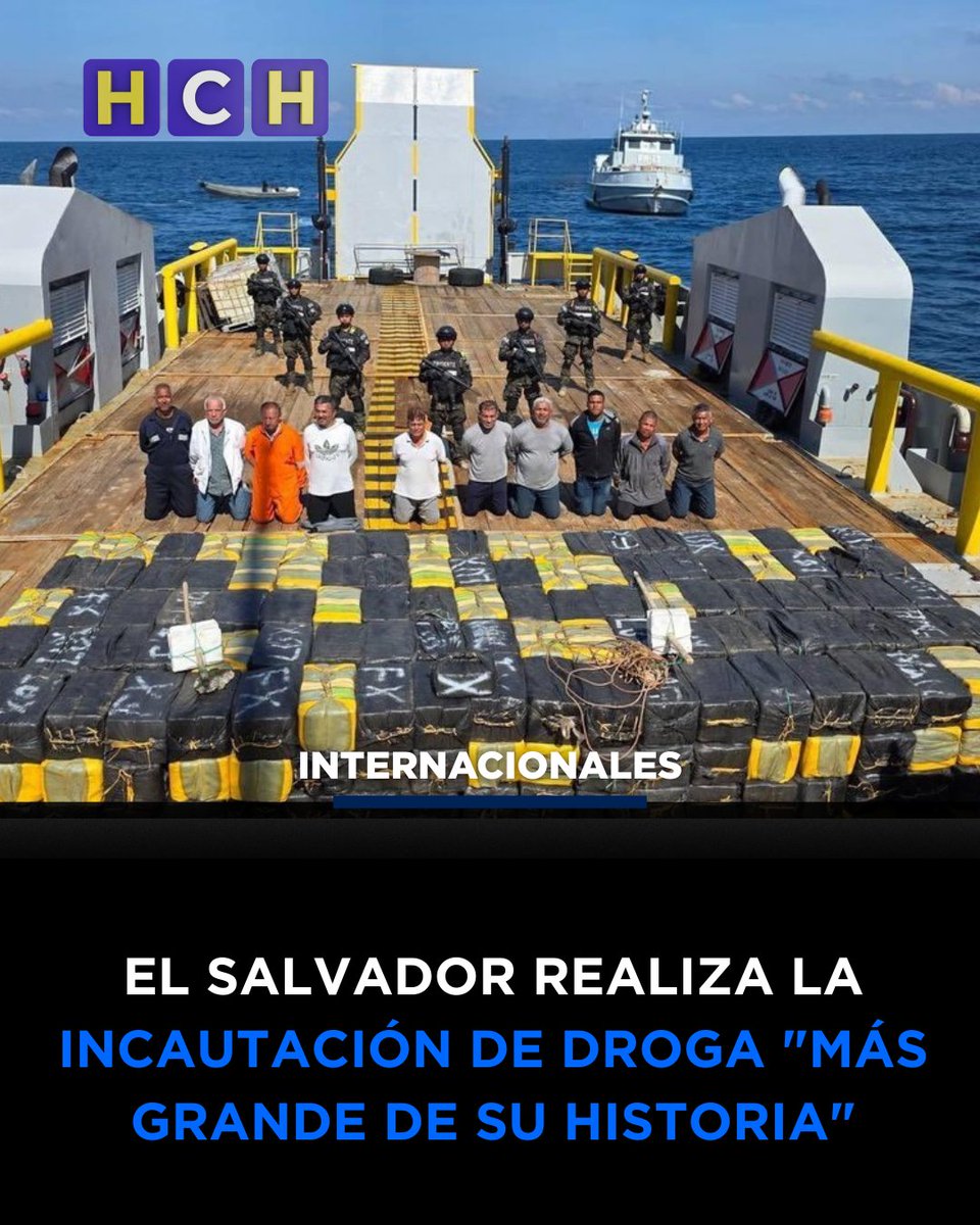 #HCHInternacionales | La Marina Nacional de El Salvador llevó a cabo una incautación de 6,6 toneladas de cocaína a poco más de 700 kilómetros al suroeste de las costas del país, informó este domingo el presidente Nayib Bukele.

▶️"Nuestra Marina nacional ha realizado la