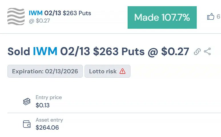 maksud144's tweet photo. **When volatility hits, these lotto plays explode. $IWM +107.7%

Take Control — Start Free Today 👉 ** https://t.co/FW46TuEGRF https://t.co/O2t7GLHNHk