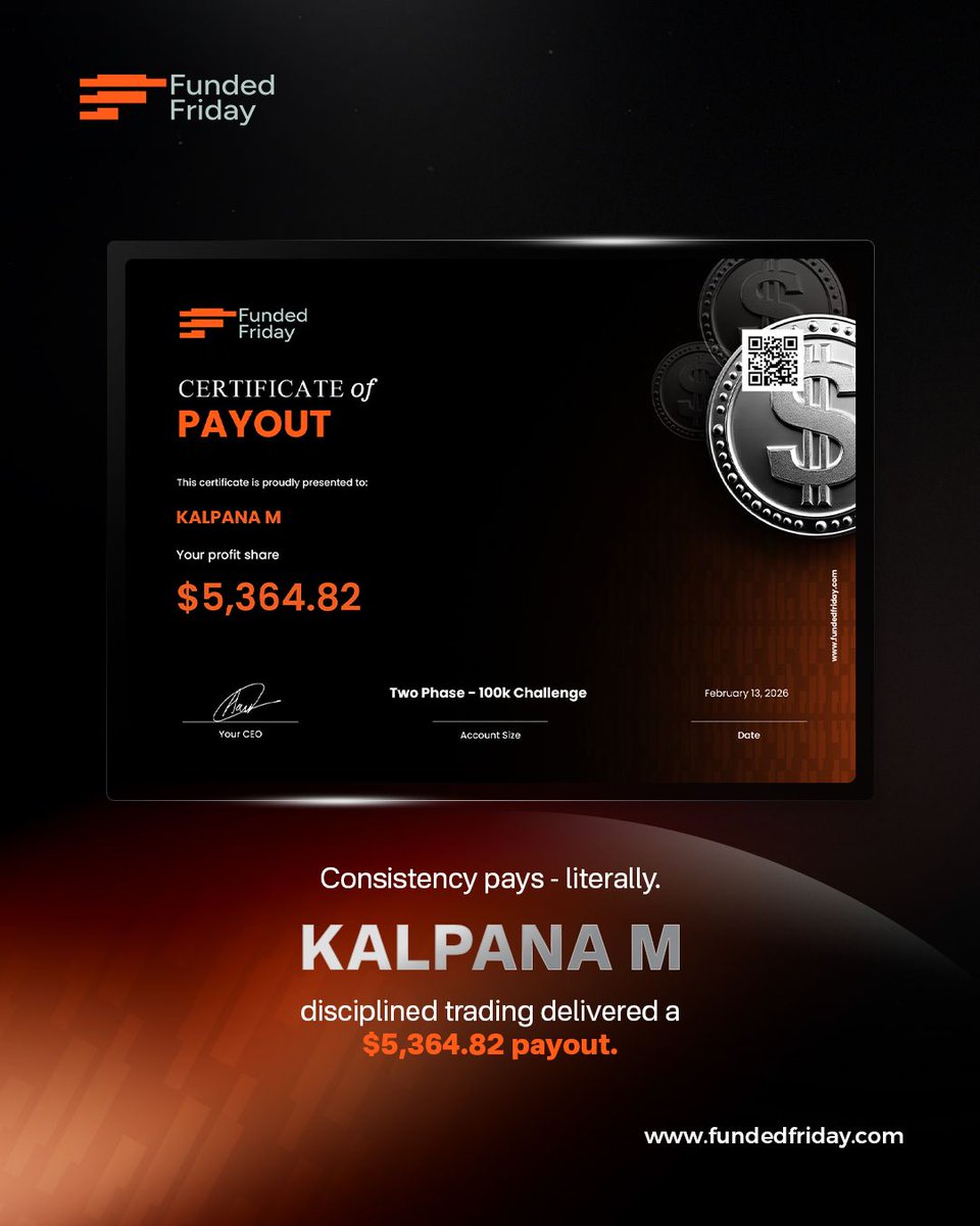 Fundedfriday's tweet photo. A proud moment for our community. ๐ผ๐
Many traders received their first-ever payout this week.
Confidence grows when discipline pays.
Funded Friday empowers real traders to keep going.
๐ https://t.co/OfFWKartJg
#FundedFriday #FridayPayouts #GetFunded #PropTrading https://t.co/e9IIb8R75p