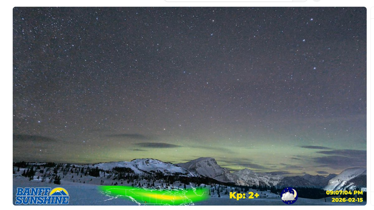 theauroraguy's tweet image. Things are looking like we may have a show if you have clear skies, the Bz is South, the Hemispheric Power is rising to 56 GW, and the aurora band is lighting up in Banff.  It appears that there have been several weak substorms.  #Aurora #Auroraborealis #Northernlights #Substorm
