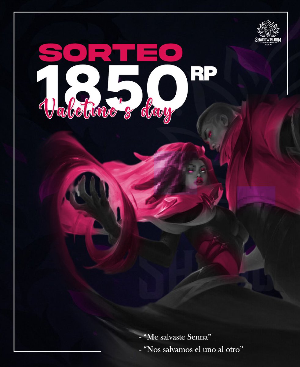 ¡TENEMOS SORTEO!

Por estos días del amor y la amistad decidimos darles un pequeño detalle de parte de todo el equipo de ShadowBloom.💜

Para participar tienen que seguir estos pasos: 

1) Seguir a <a href="/ShadowBEsports/">ShadowBloom</a> 

2) Dar like 💜 y RT ♻️ al post.

3) Comentar  la skin que