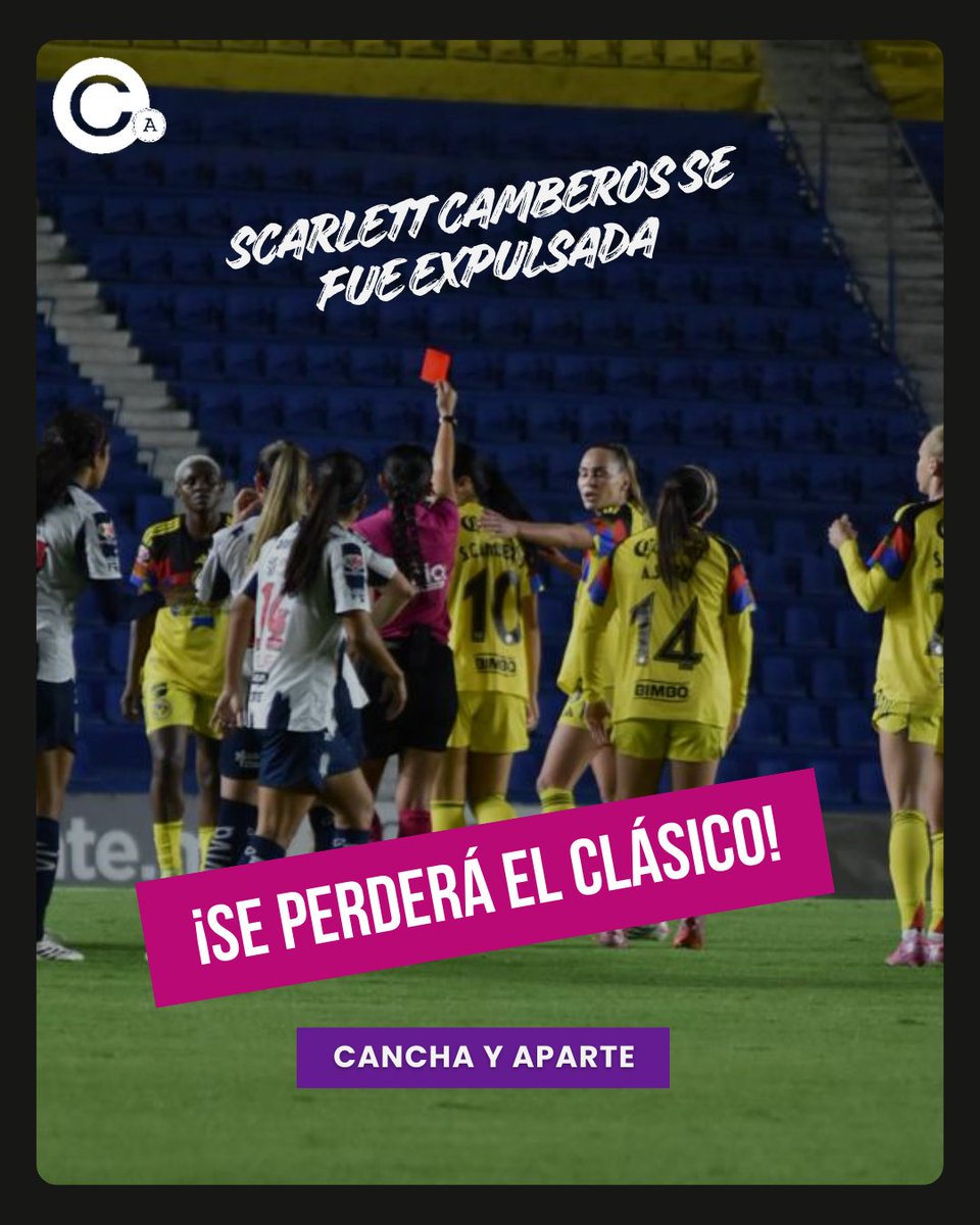 Tras reclamarle airadamente a la árbitra, Scarlett Camberos se fue expulsada por roja directa. 
La atacante de <a href="/AmericaFemenil/">Club América Femenil</a>, de entrada, se perderá el Clásico frente a Chivas. 
📸 <a href="/ThePetiteCoffy/">Carmen Ortega</a>