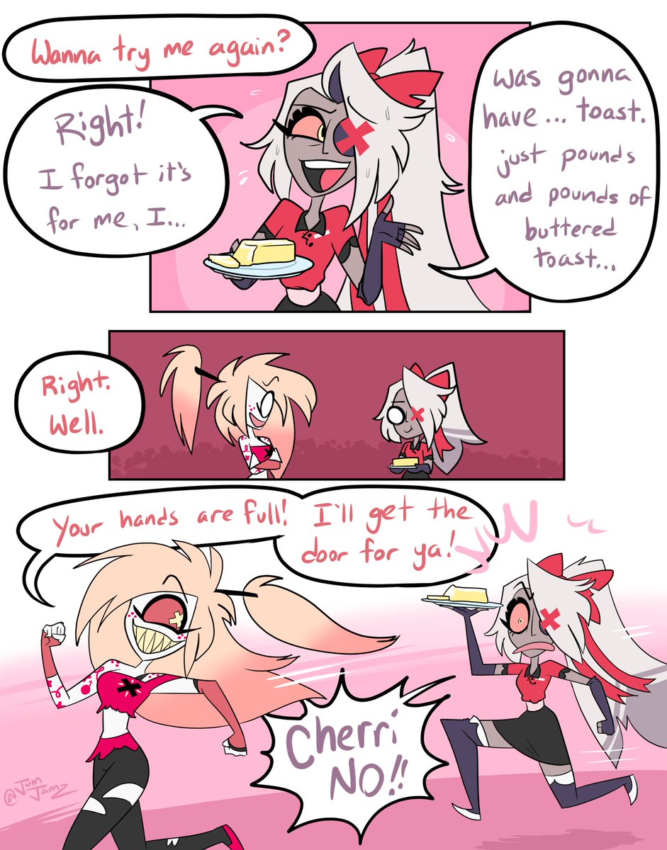 JumJamz's tweet image. Vaggi, Charlie, that's kinda cliche. No wonder they're embarrassed

#chaggie #HazbinHotel