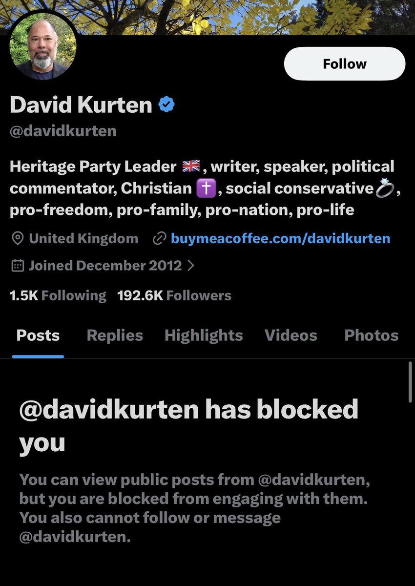 Apparently Mr Kurten here, leader of the “Heritage Party” in the UK, saw my brutal ratio and has decided to block me LMAO

I would be fuming too if I read those comments, and maybe do some self reflection?

Step down and put an actual English man in charge of the party maybe?