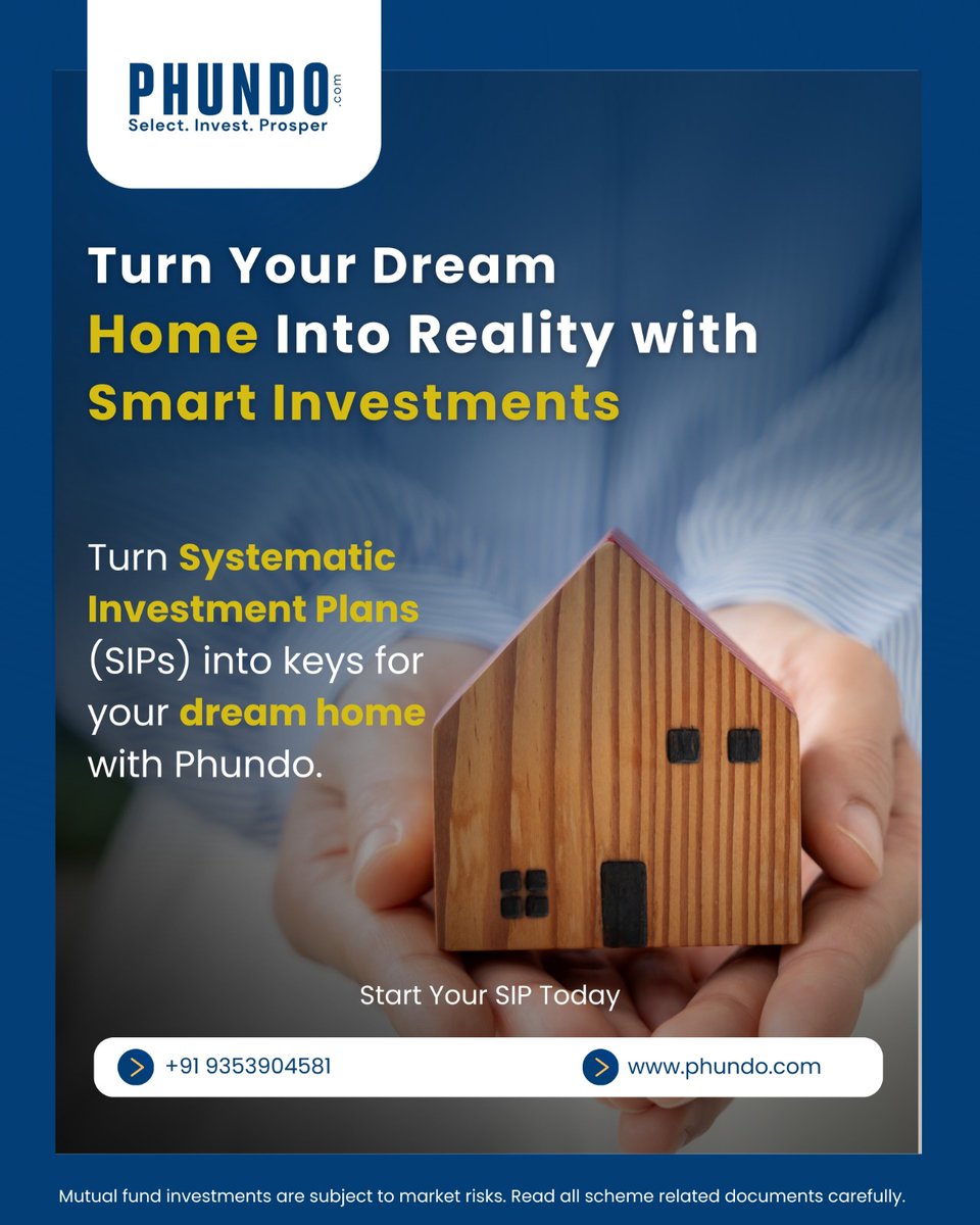 Phundos's tweet photo. ๐ก Turn your dream home into reality with Smart SIP Investments.
Start small, stay consistent, and let your money work towards the keys of your future home with Phundo. ๐
#Phundo #SmartInvesting #SIP #DreamHome #InvestForFuture #MutualFunds #FinancialPlanning #WealthCreation https://t.co/3oyU6auaV9