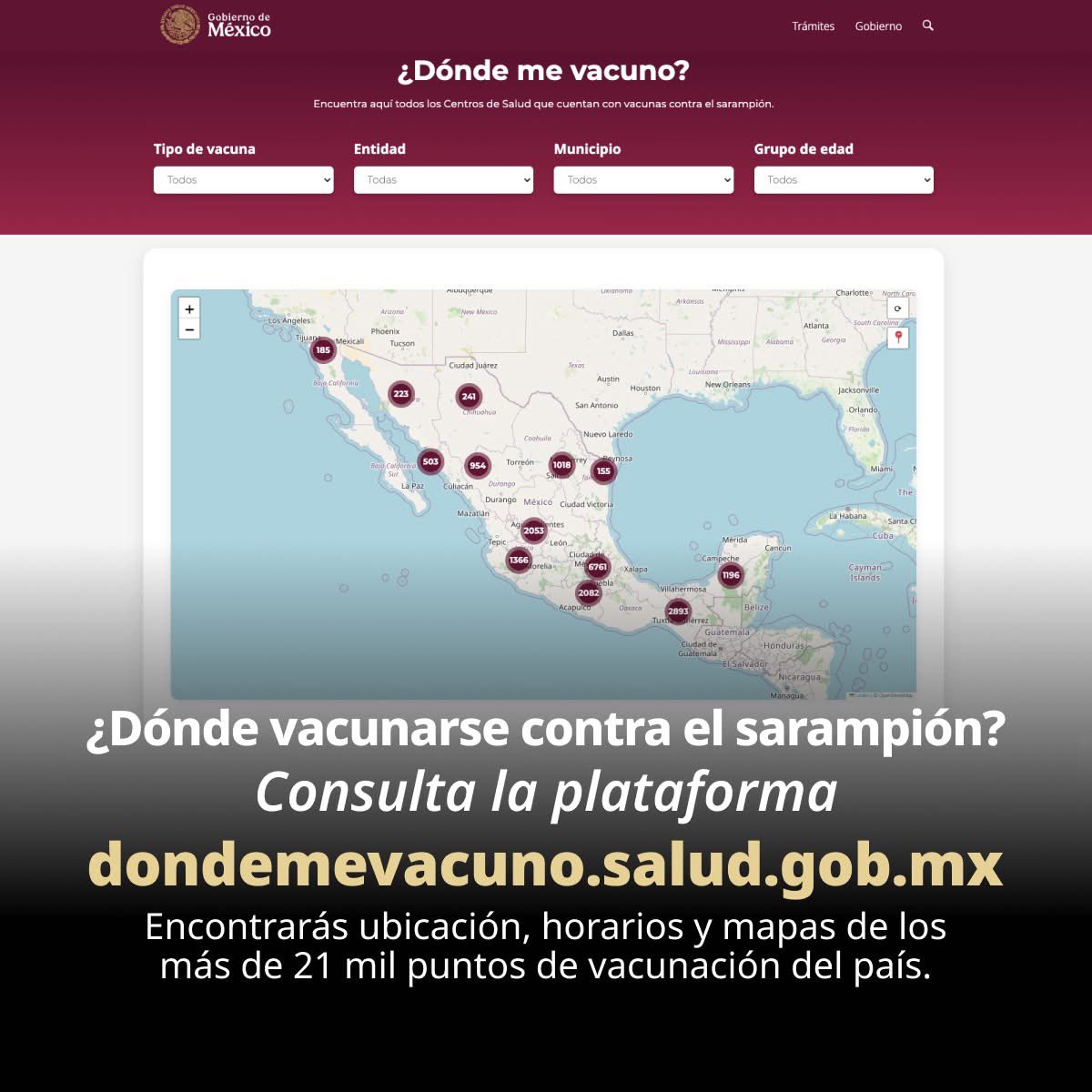 SSalud_mx's tweet photo. ¿Sabes si te toca vacuna contra el #sarampión?

Ubica todos los Centros de Salud que cuentan con vacunas contra el sarampión en ➡️ https://t.co/WNIEbCdIWx  🏥

 💉 Las vacunas son gratuitas, seguras y fundamentales para la prevención. https://t.co/pbx9BzQYCL