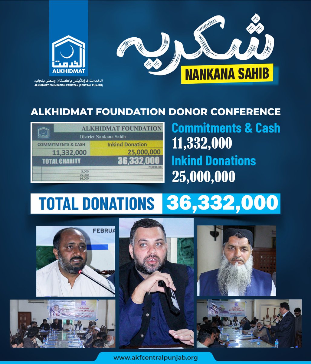 akfcp_official's tweet photo. 📍Nankana Sahib: Philanthropists pledged PKR 36.3M, including sponsorship of 60 orphans, at an introductory meeting organized by Alkhidmat.
Community leaders and dignitaries reaffirmed their support for humanitarian services.
#Alkhidmat #NankanaSahib #OrphanCare #DonateNow https://t.co/JzBkj8Mumh