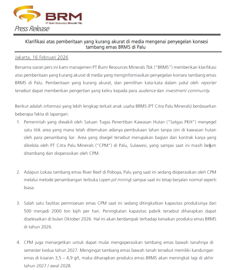 TheEconopost's tweet photo. Klarifikasi $BRMS soal penyegelan Satgas PKH di lahan yang mereka kuasai. https://t.co/JYAbutodsZ