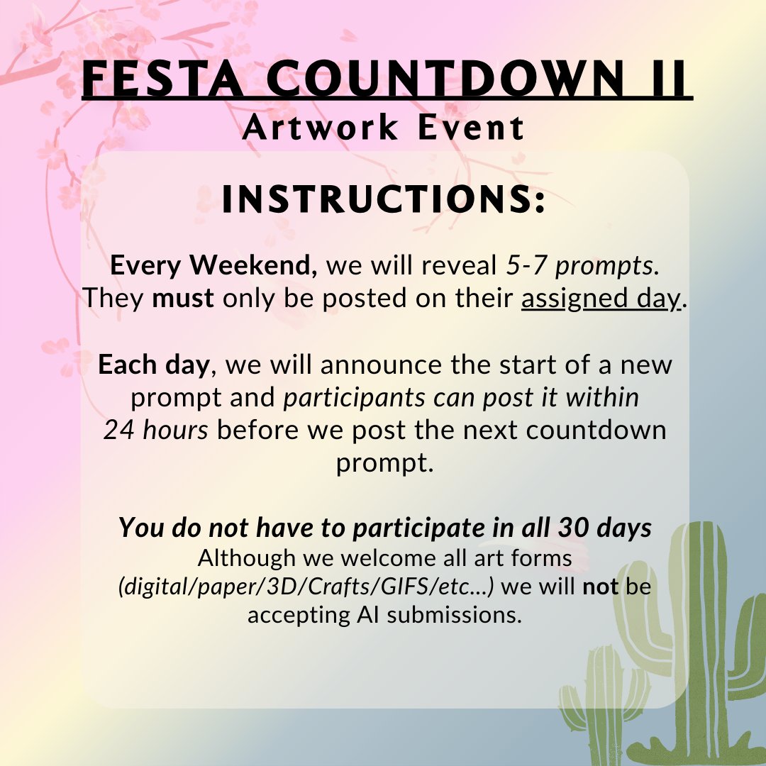 Here is the calendar for this week's characters and prompts, guidelines and rules still apply. We look forward to your creations! 
#OPLAFesta