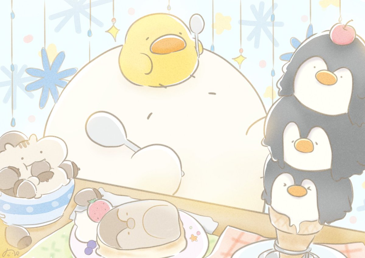 たべるよ！！🍨✨
#ゆるいイラスト #イラスト