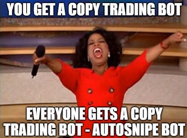 Stop Sniping #memecoins from old traditional method, time to switch to the fastest copy trading bot on <a href="/solana/">Solana</a> 
Everyone take the best copy trading bot - <a href="/autosnipeai/">Autosnipe</a> 

Use : autosnipe.ai/r/web3dreamer to get 10% off on fees and other perks.