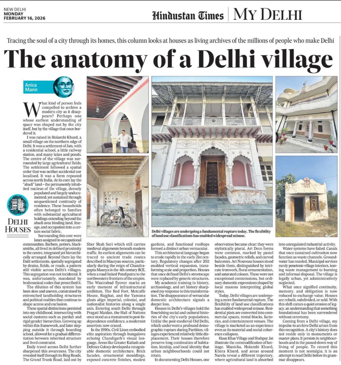 somyalakhani's tweet photo. In #DelhiHouses today, @cultureanica writes about Delhi villages, growing up in Holambi Khurd &amp; how “a city’s history does not reside only in monuments or master plans. It persists in neighbourhoods and in the passed-down way of living of people.”

Do read in @htTweets https://t.co/z5gicPCeD5