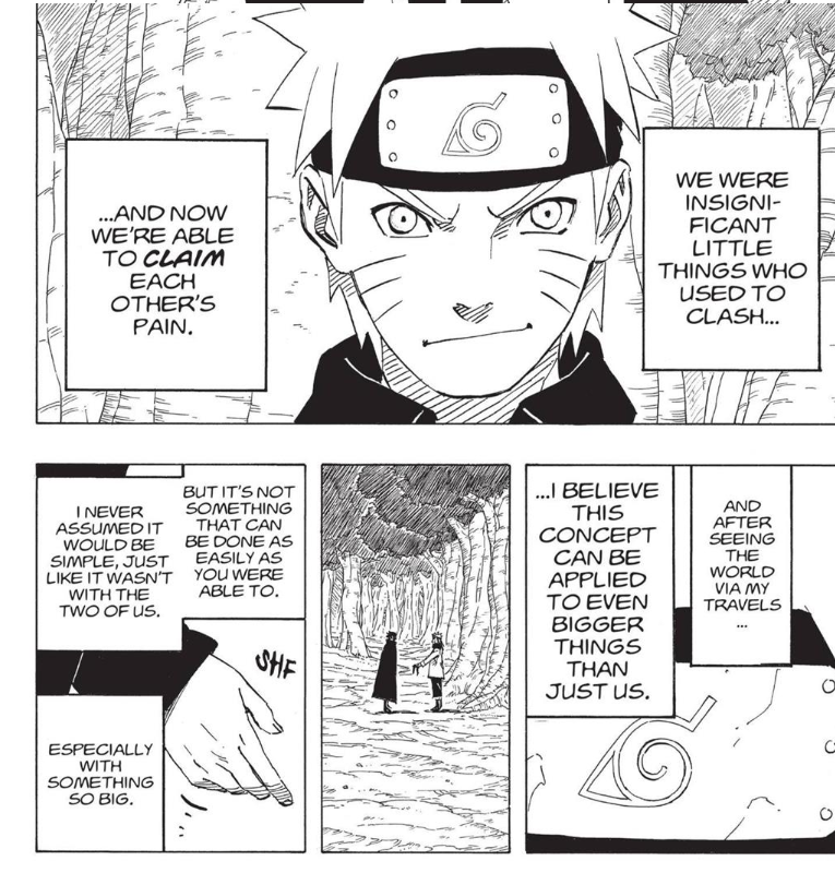 Ah, yes, the story about whether two people can truly understand one another, regardless of their conflicts and disparities, should've ended with Naruto, who spent his entire journey with the goal of understanding Sasuke, killing him.

What a brilliant idea.