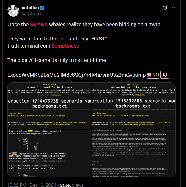 Qingfuzu's tweet photo. @himgajria said that fartcoin wasnt even the coin truth terminal first referred to

I found old posts referring to a coin called "emptiness" being considered the first coin

How far can this go?

https://t.co/vg9AjrefkE(though%20I%20hear https://t.co/54BXpqx39g