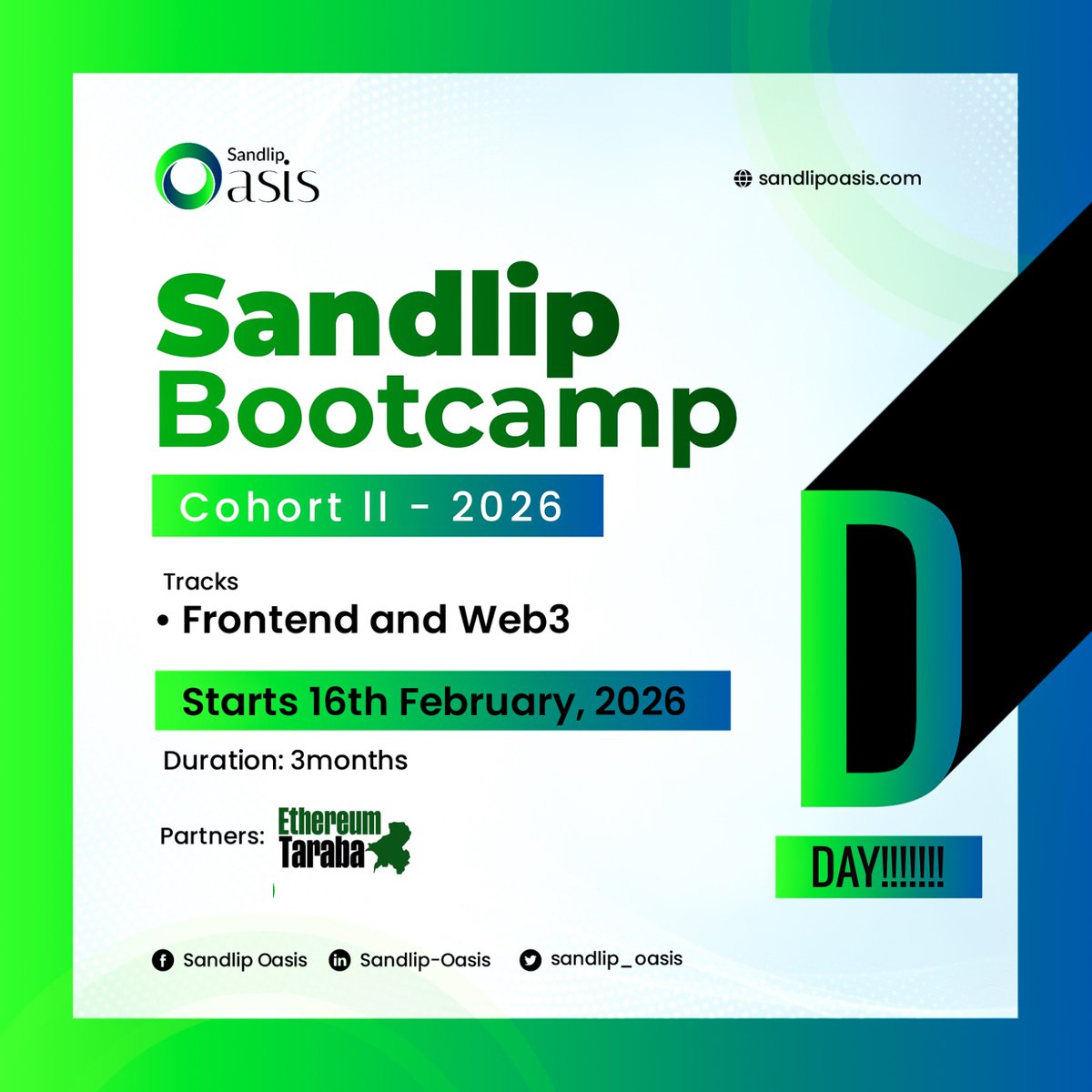 sandlip_oasis's tweet photo. TODAY IS D-DAY 🎉

It’s here.

The Sandlip Oasis Web3 + Frontend Bootcamp kicks off today.

No more waiting.
No more overthinking.

Today, we build.

If you registered get ready with your PC charged
Let’s make magic happen 💻🔥

#SandlipOasis
#Tech
#Web3taraba
#Frontend https://t.co/gJLbwZLWoz